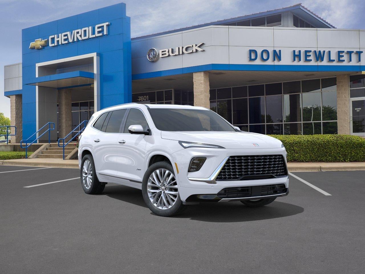 2026 Buick Enclave Avenir in Iridescent White Tricoat — front three-quarter view